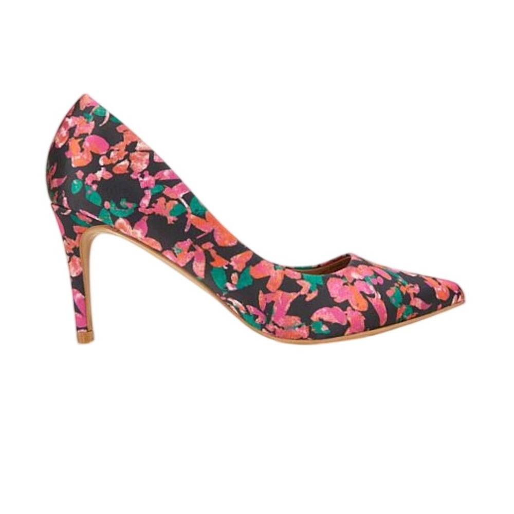 Wendy Williams Floral Satin Pointed Toe Stiletto Pumps Blck Pnk Orange Green 11W
